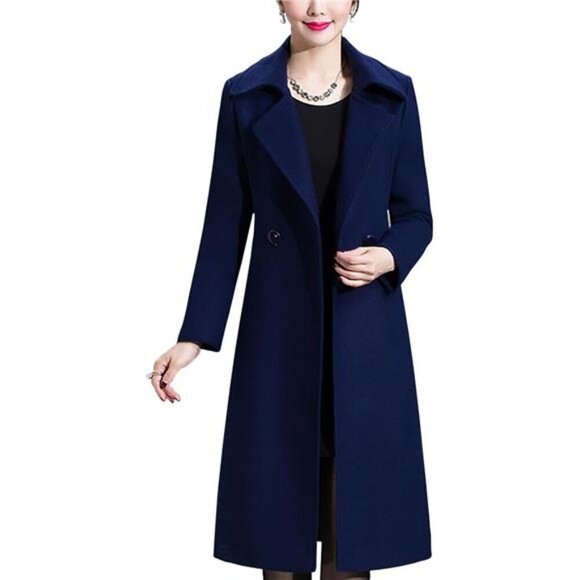 Women's Winter Coats Warm Double-breasted Deep Blue - Picture 2 of 6
